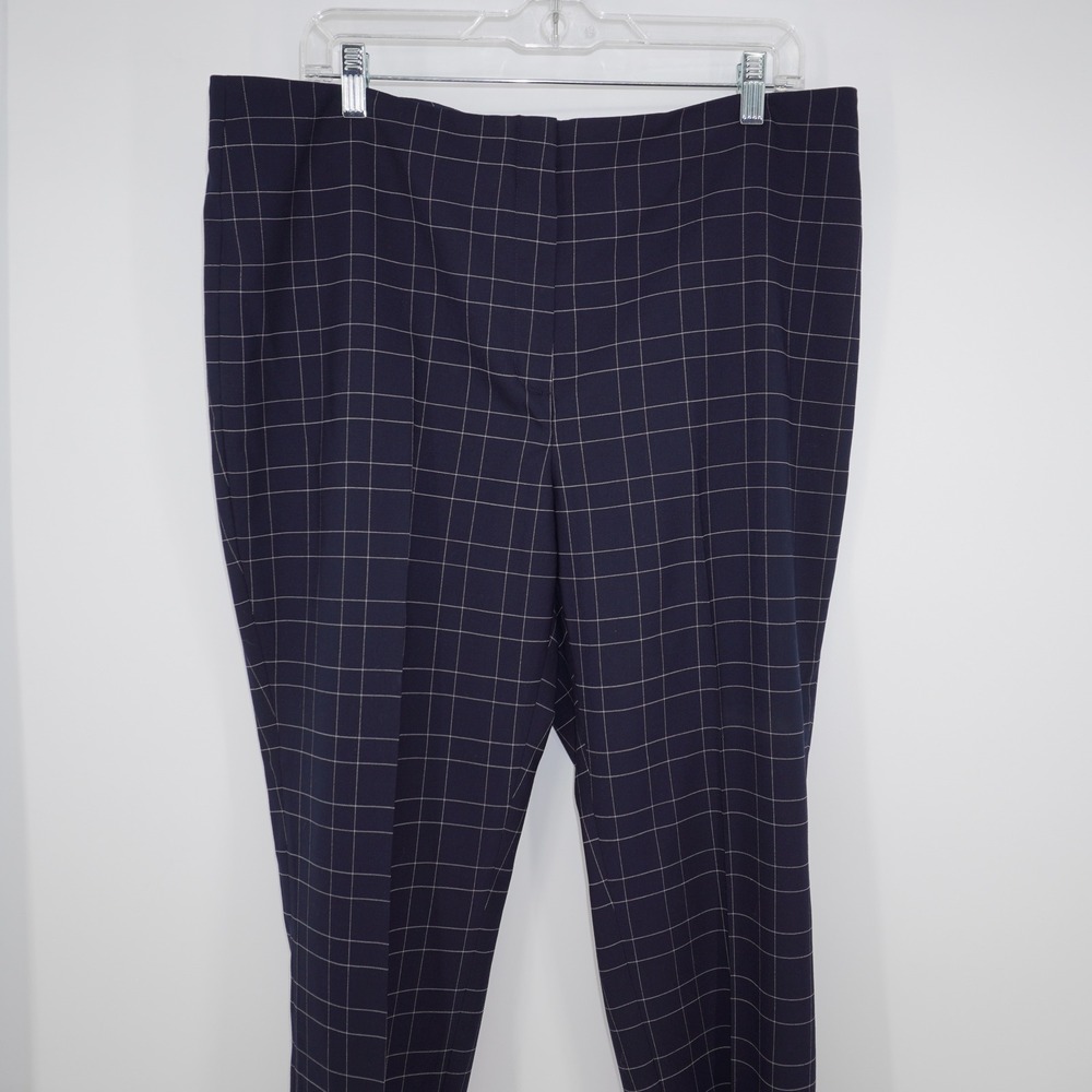 Brooks Brothers Red Fleece Navy Windowpane Plaid Wool Blend Trousers Womens 14